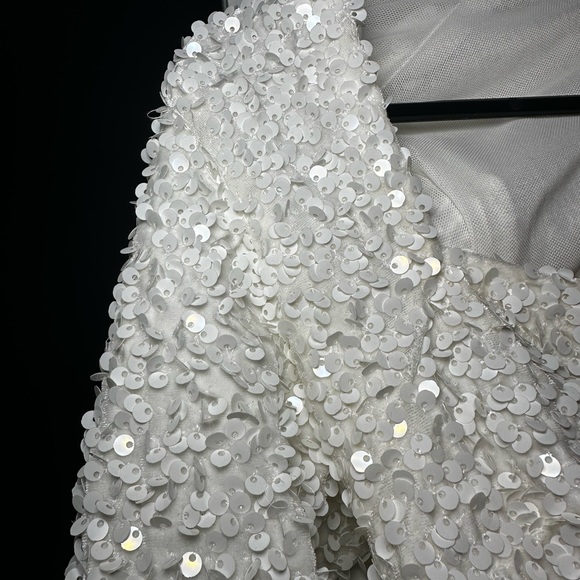 Long Sleeved Sequin Mini Dress w/ Feather Trim - Picture 7 of 12